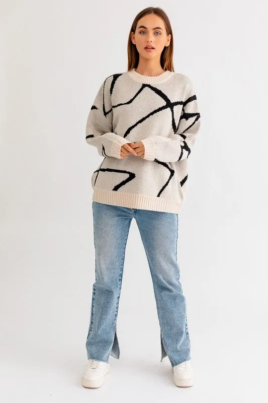 Abstract Pattern Oversized Sweater Top