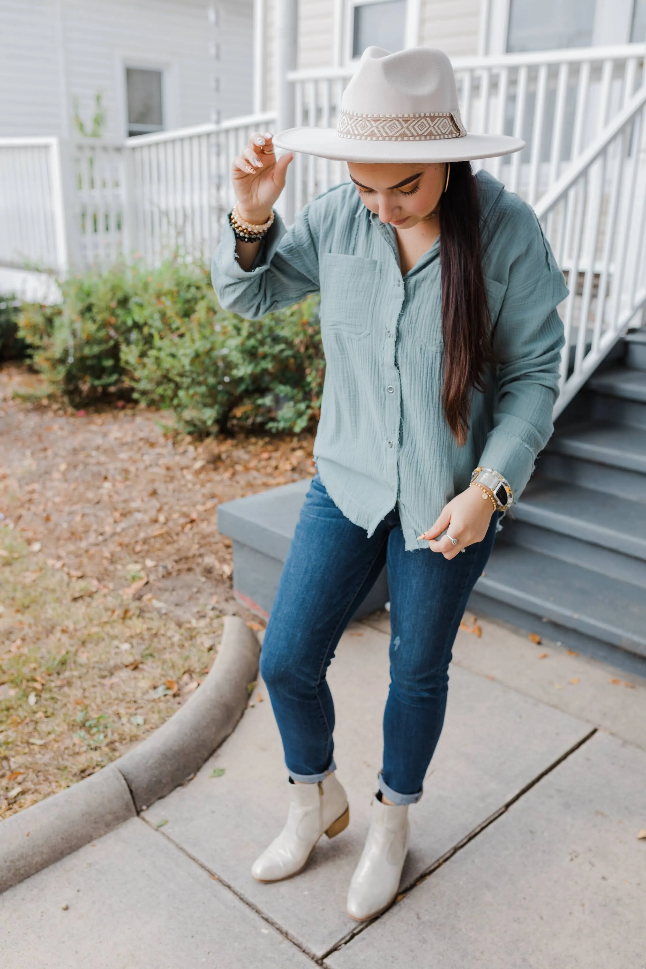 Addison Green Gauze Button Up Top