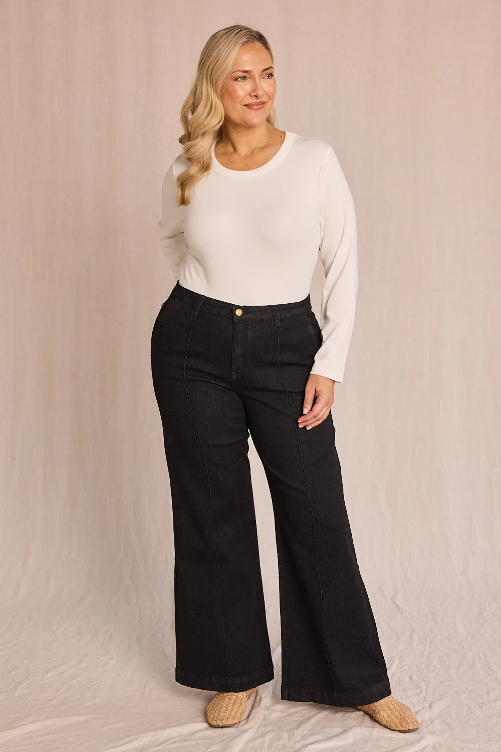 Adrift Denim Wide Leg Jeans in Black