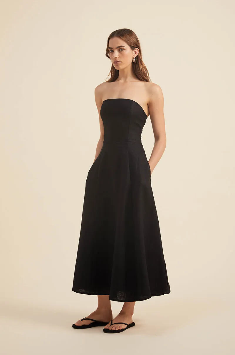 AMARA Midi Dress - black linen