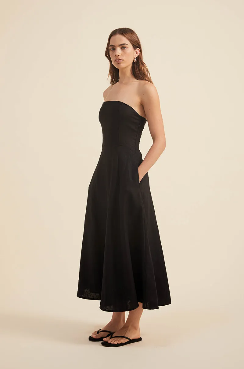 AMARA Midi Dress - black linen