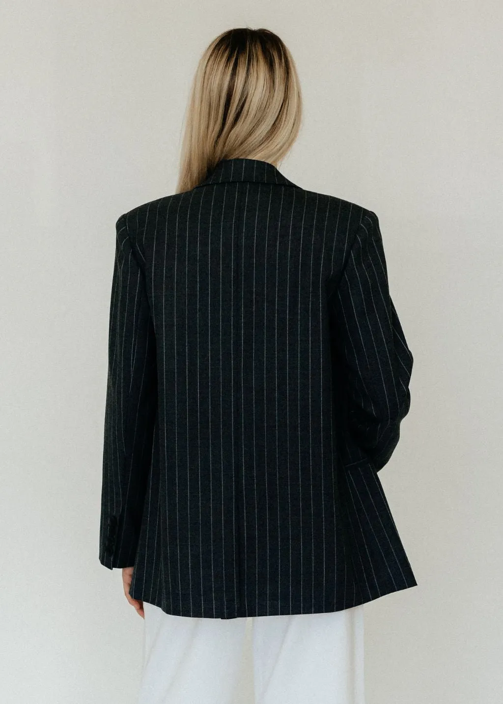 Anine Bing Kaia Blazer in Grey Pinstripe