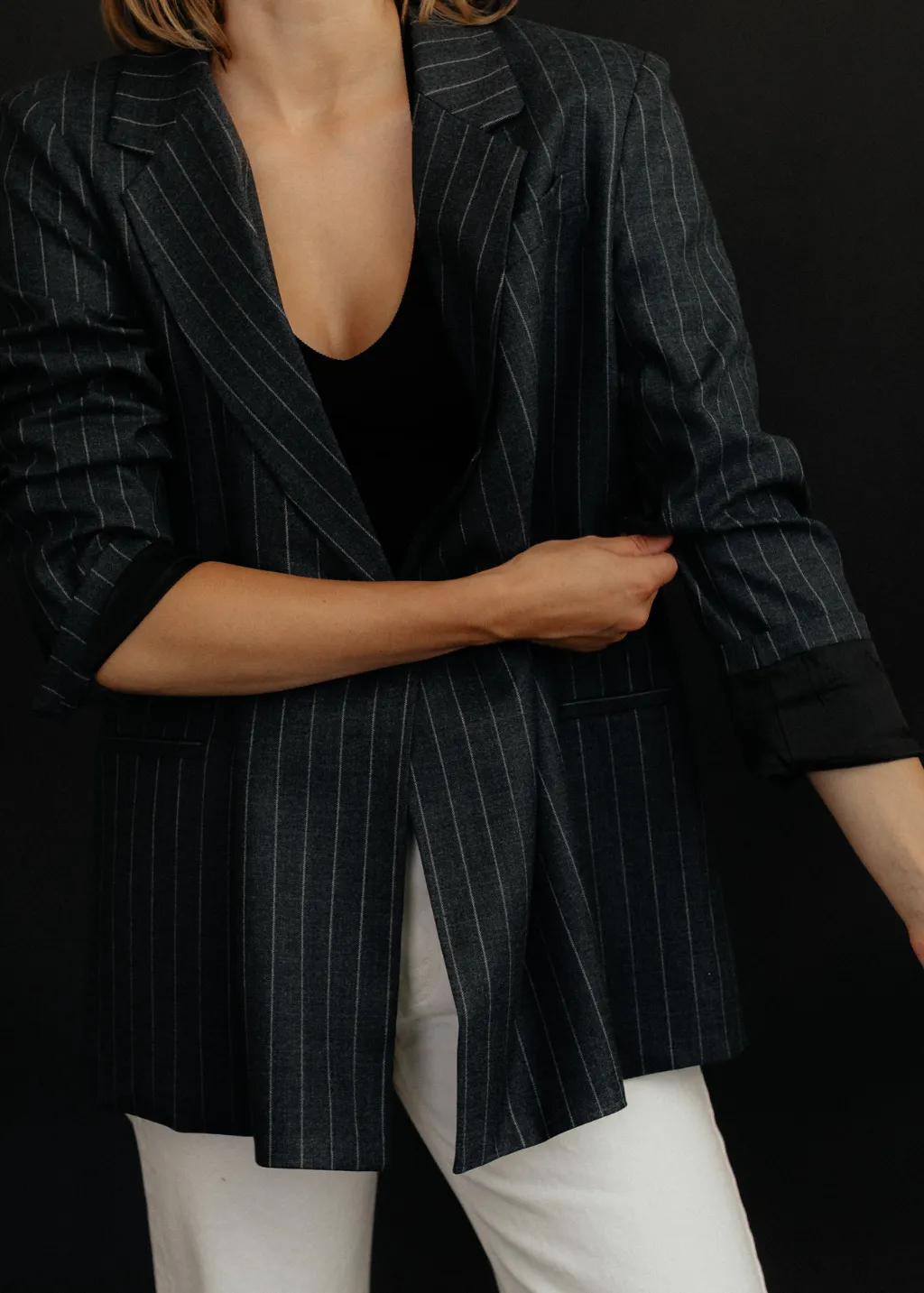 Anine Bing Kaia Blazer in Grey Pinstripe