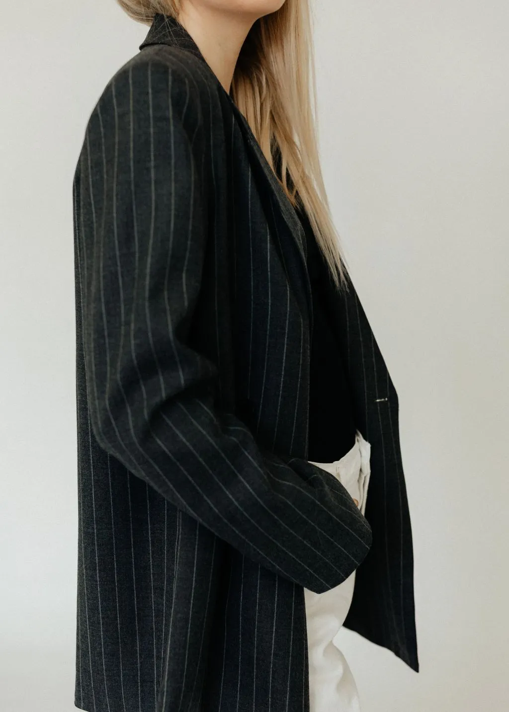 Anine Bing Kaia Blazer in Grey Pinstripe