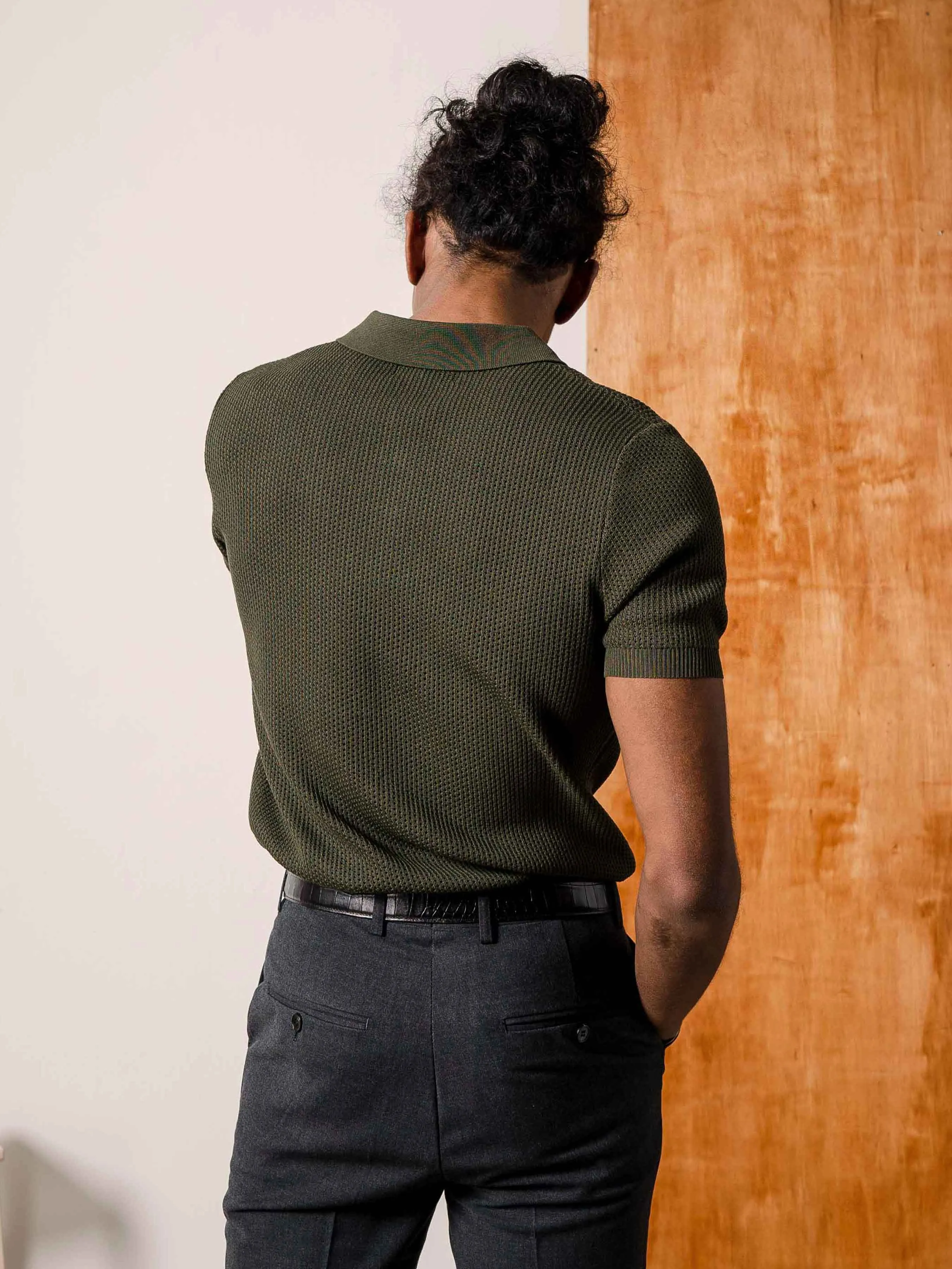 Antony Knit Polo Tee - Olive Green