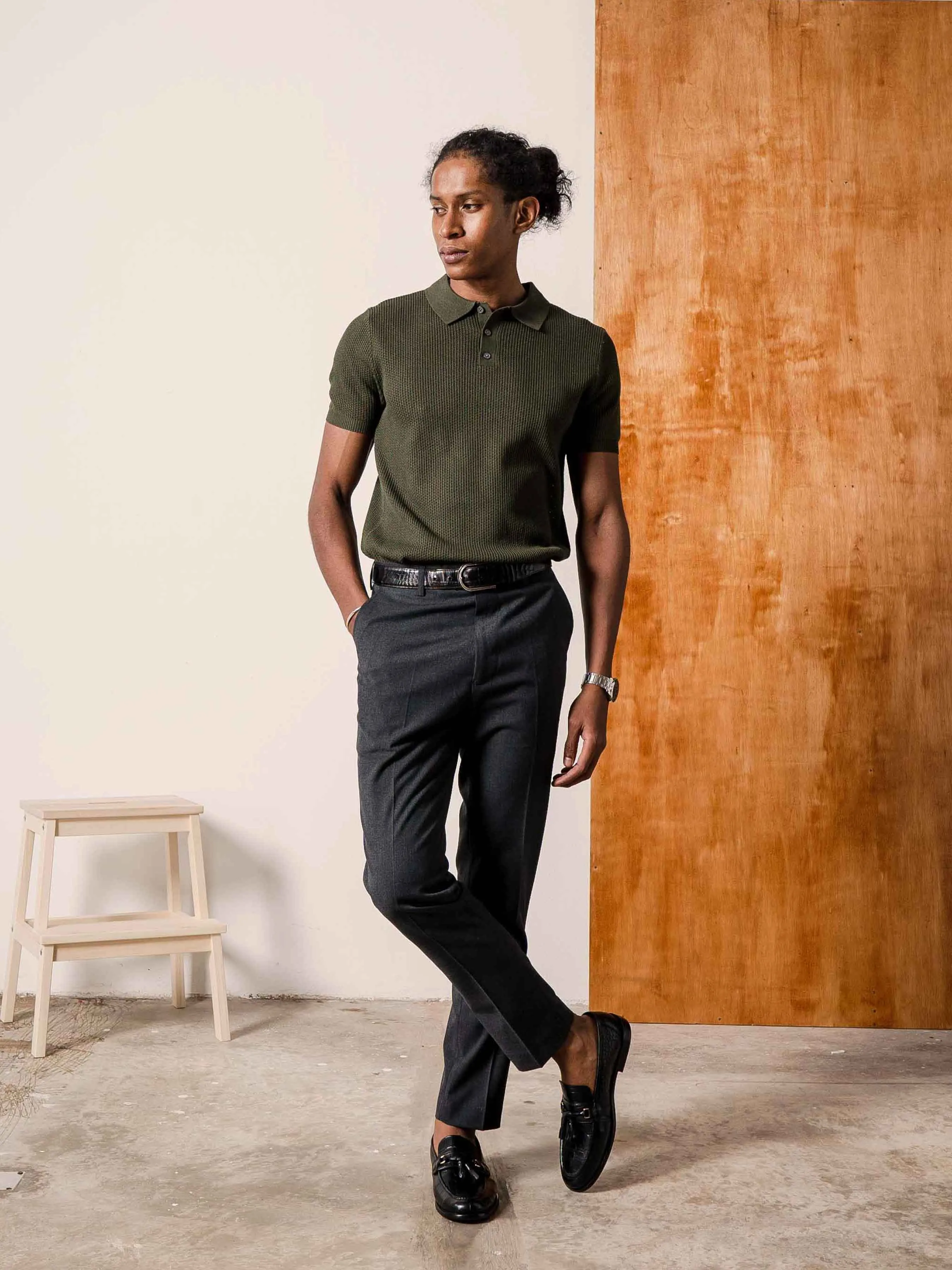 Antony Knit Polo Tee - Olive Green