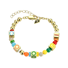 APORRO x COOGI Colorful Dice and Beads Enamel Bracelet - Trendy Statement Accessory