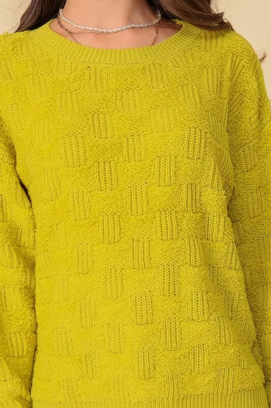 BASKET WEAVE PATTERNED SWEATER