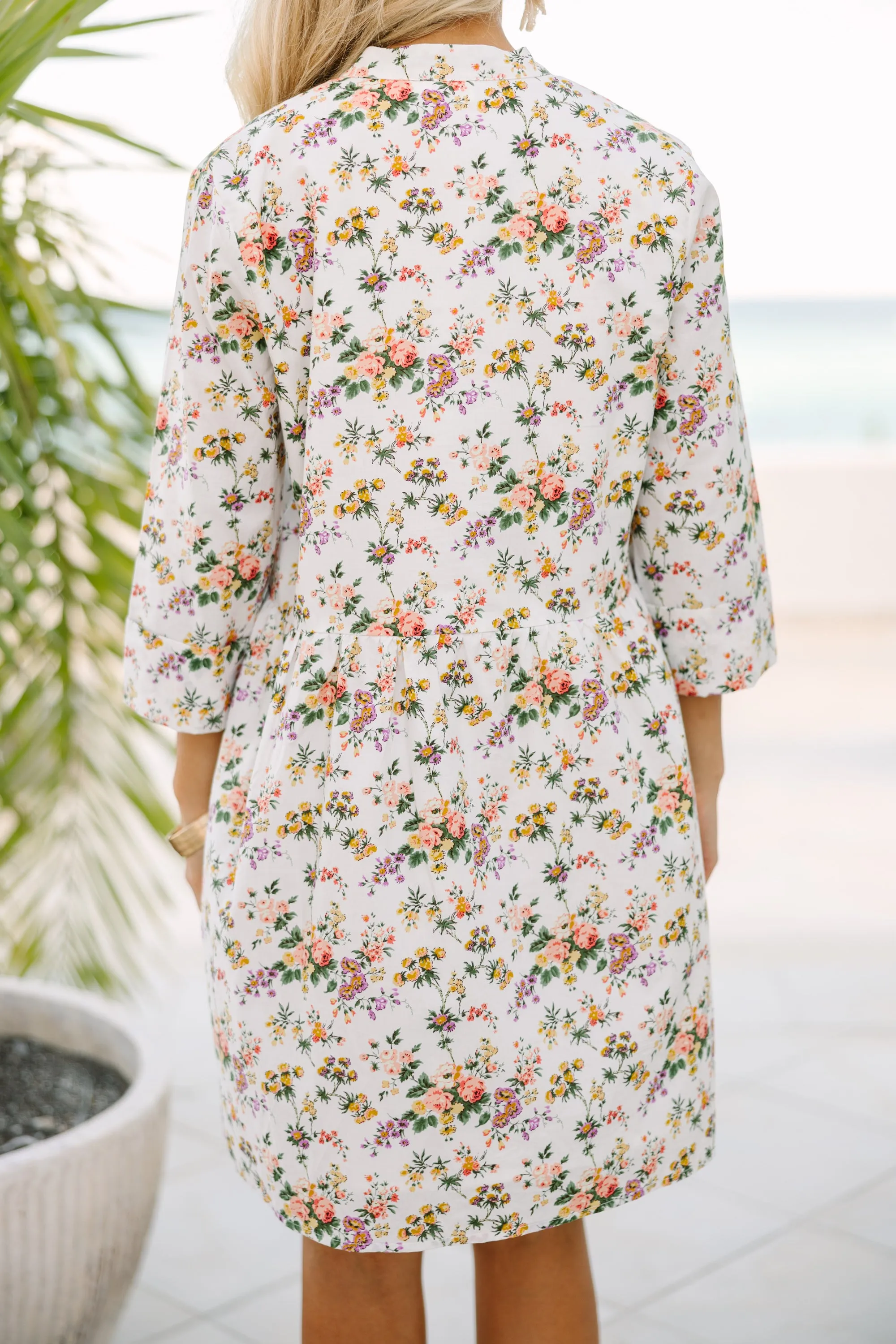 Believe What I Say Ivory Ditsy Floral Shirt Dress