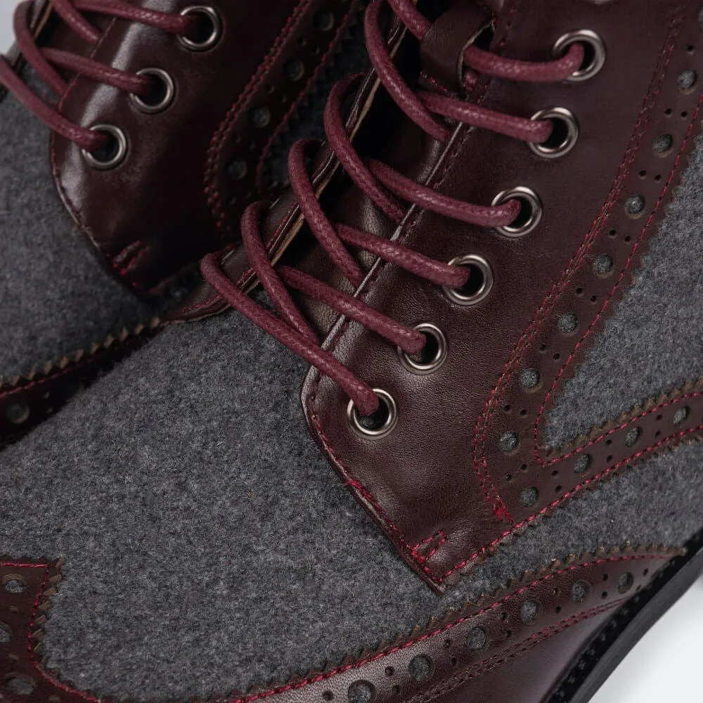 Belmont Oxblood Leather Wingtip Combat Boots