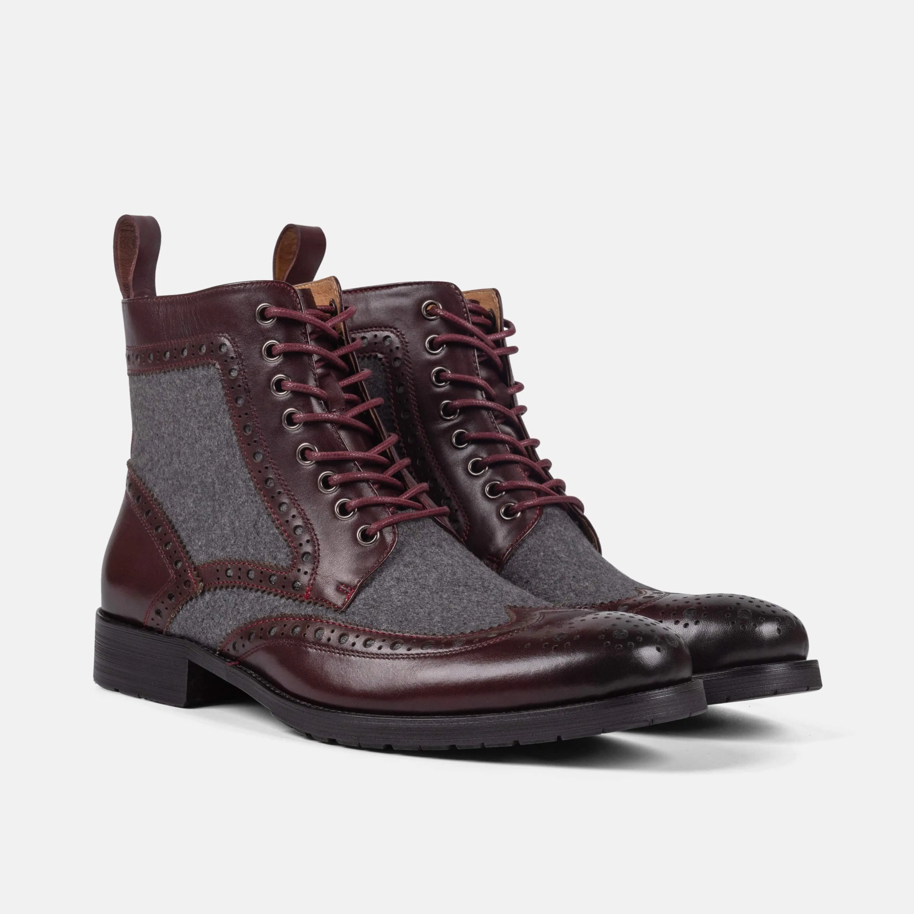 Belmont Oxblood Leather Wingtip Combat Boots