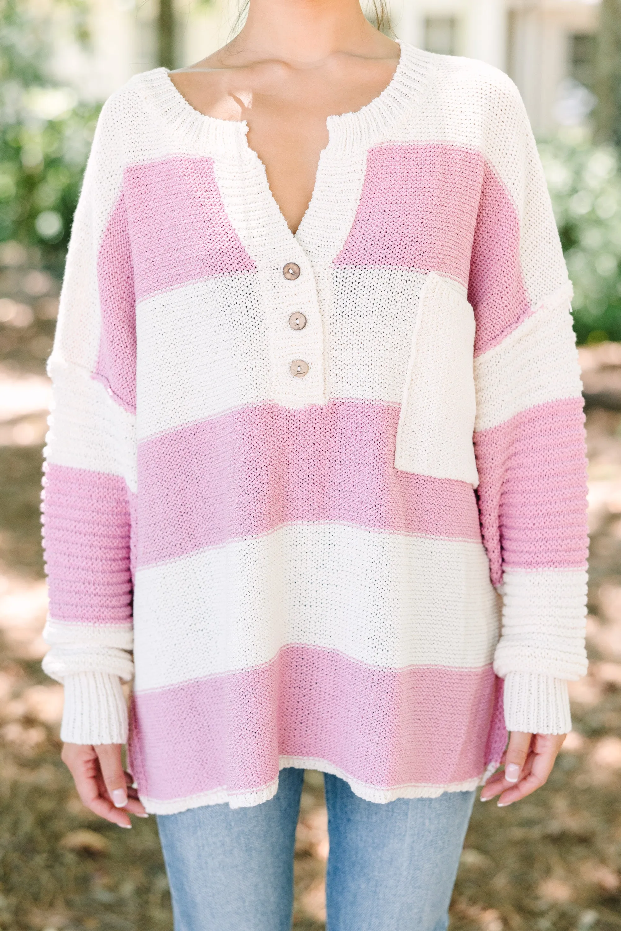 Best Day Ever Mauve Pink Striped Sweater