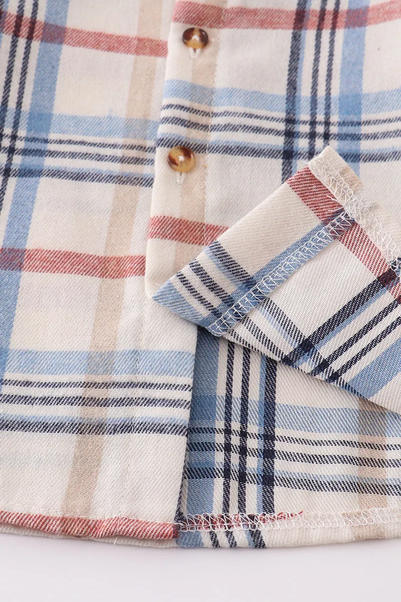 Blue plaid button down boy shirt