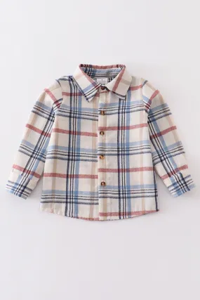 Blue plaid button down boy shirt