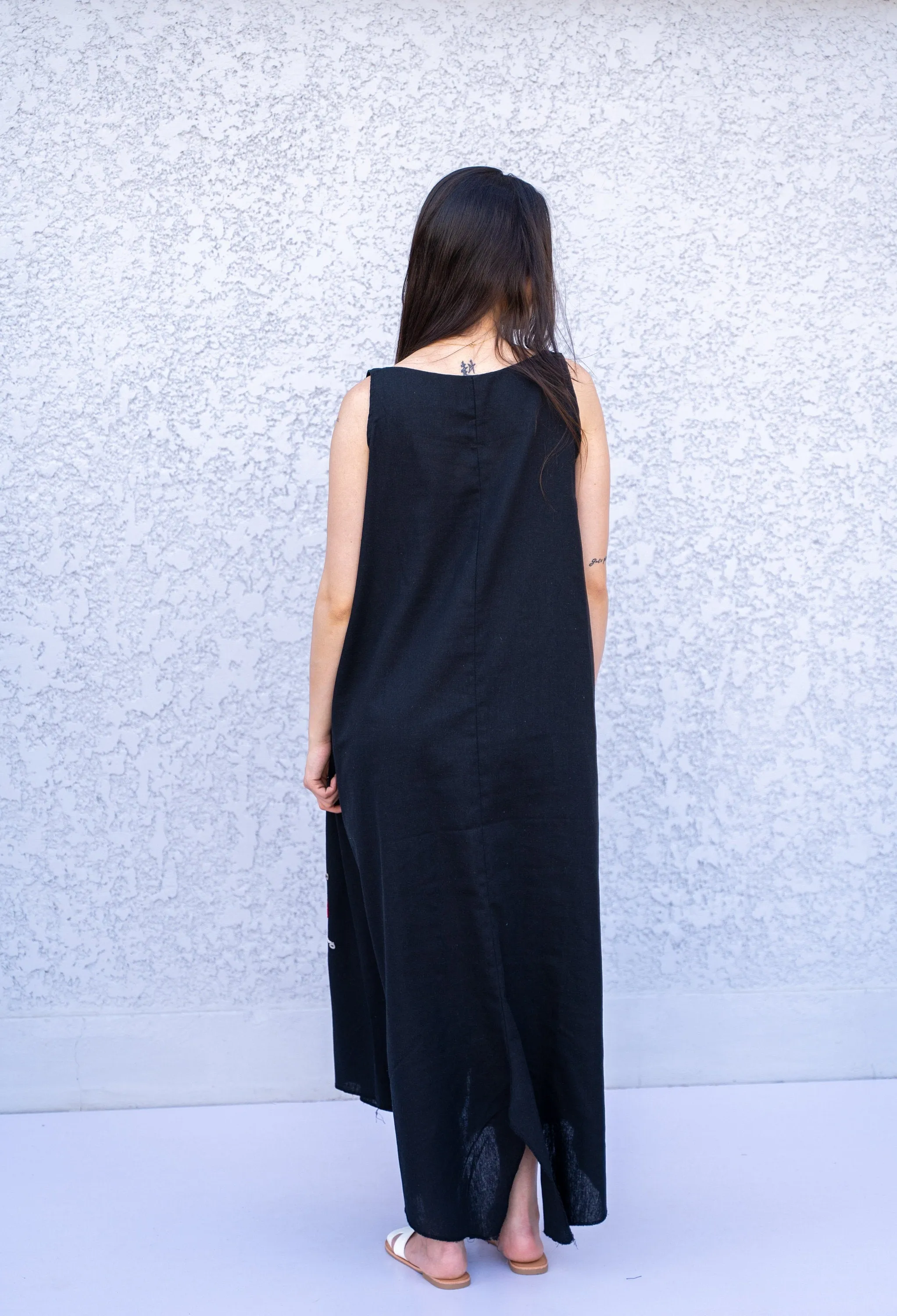 Bohemian Black linen caftan dress, Siwa embroidered kaftan dress, boho caftan, Summer Kaftan, Linen Caftans for women, caftans for women