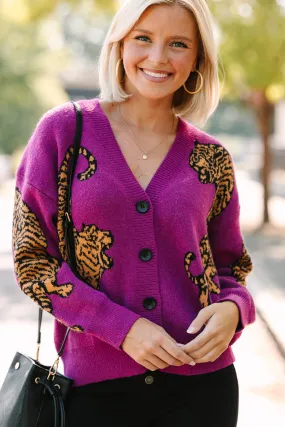 Born To Be Wild Plum Purple Tiger Cardigan