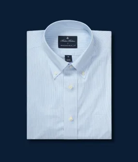 Brooks Brothers  X MagnaReady Stretch Long Sleeve Blue and White Stripe Polo Button-Down Collar with Magnetic Closures