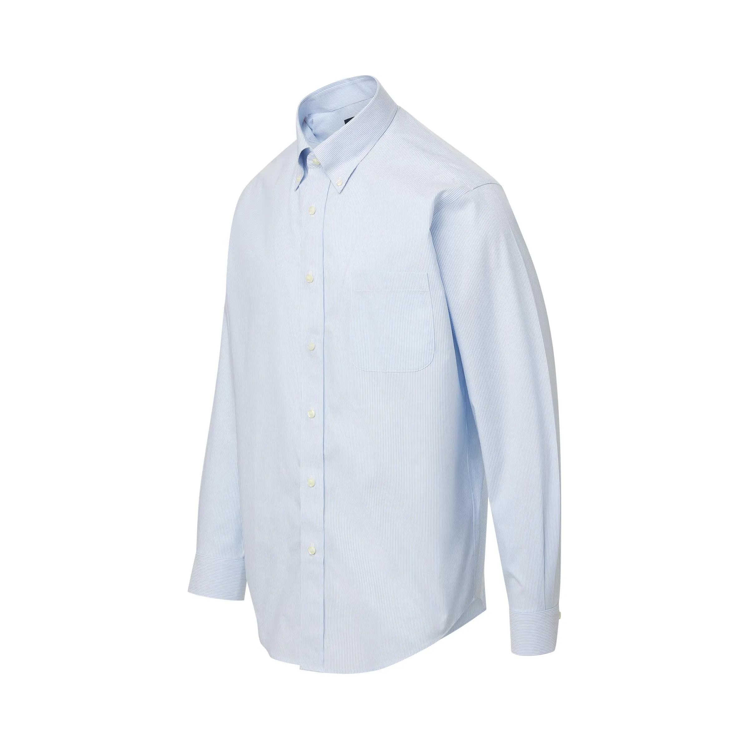 Brooks Brothers  X MagnaReady Stretch Long Sleeve Blue and White Stripe Polo Button-Down Collar with Magnetic Closures