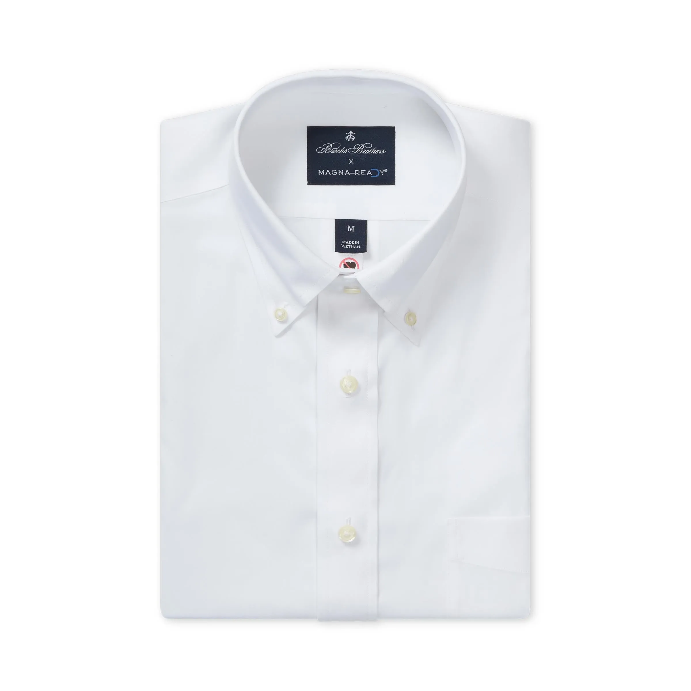 Brooks Brothers  X MagnaReady Stretch Long Sleeve White  Polo Button-Down Collar with Magnetic Closures