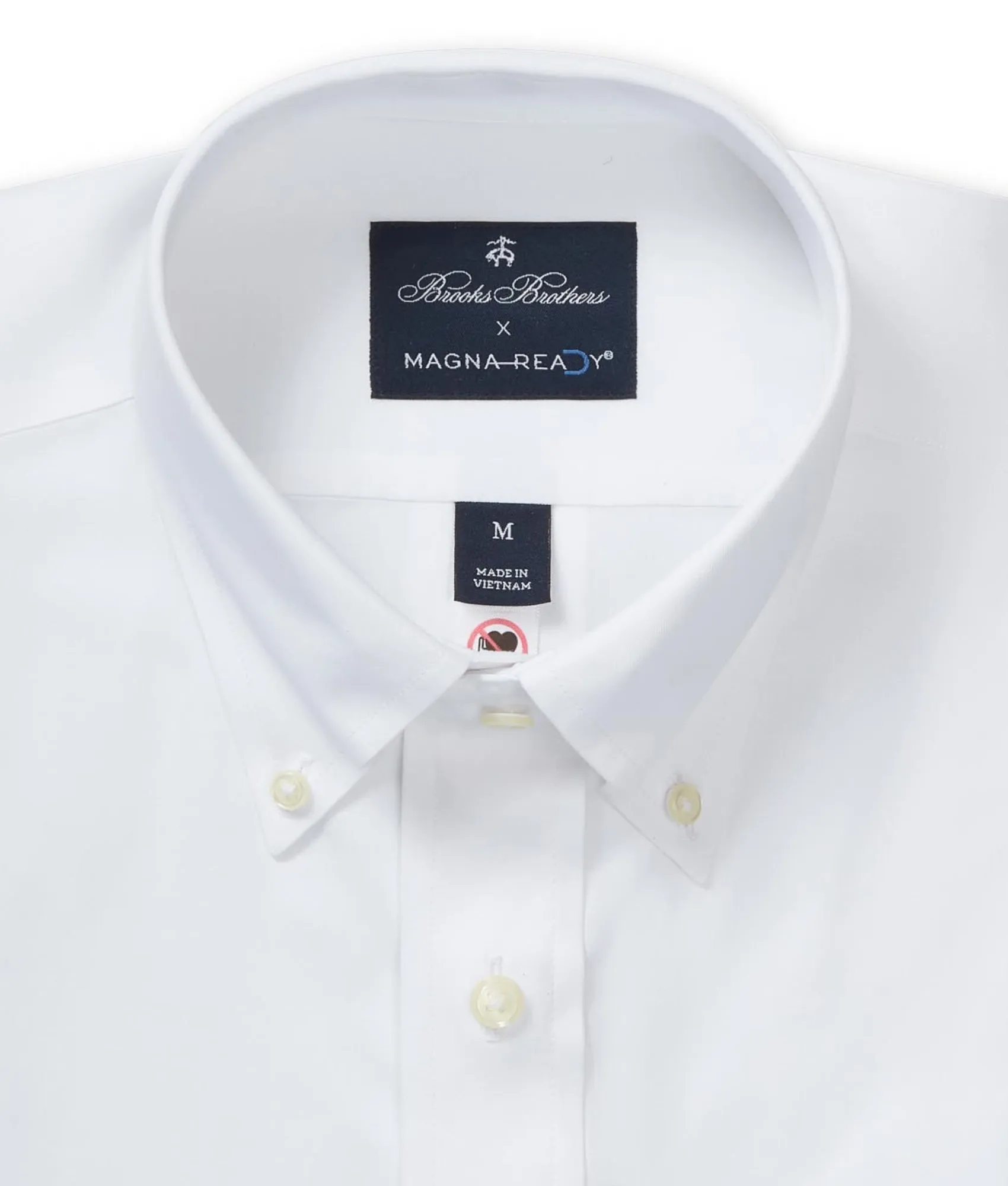 Brooks Brothers  X MagnaReady Stretch Long Sleeve White  Polo Button-Down Collar with Magnetic Closures