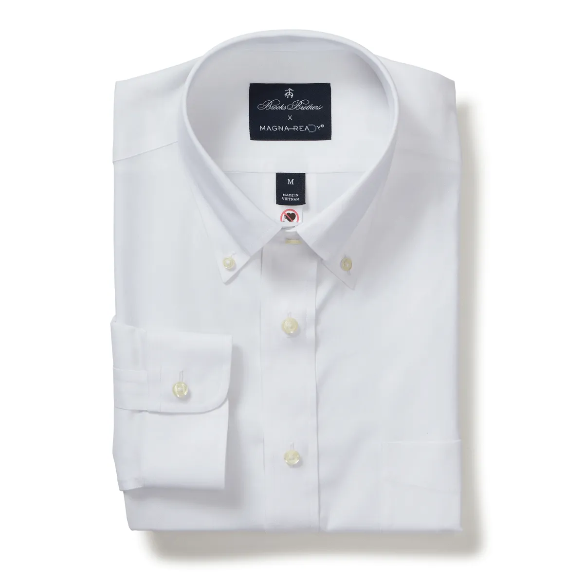 Brooks Brothers  X MagnaReady Stretch Long Sleeve White  Polo Button-Down Collar with Magnetic Closures