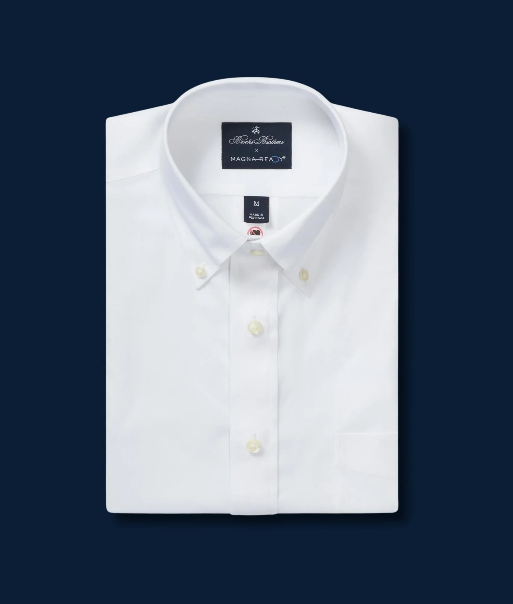 Brooks Brothers  X MagnaReady Stretch Long Sleeve White  Polo Button-Down Collar with Magnetic Closures