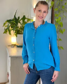 Cheesecloth Frill Shirt - Blue