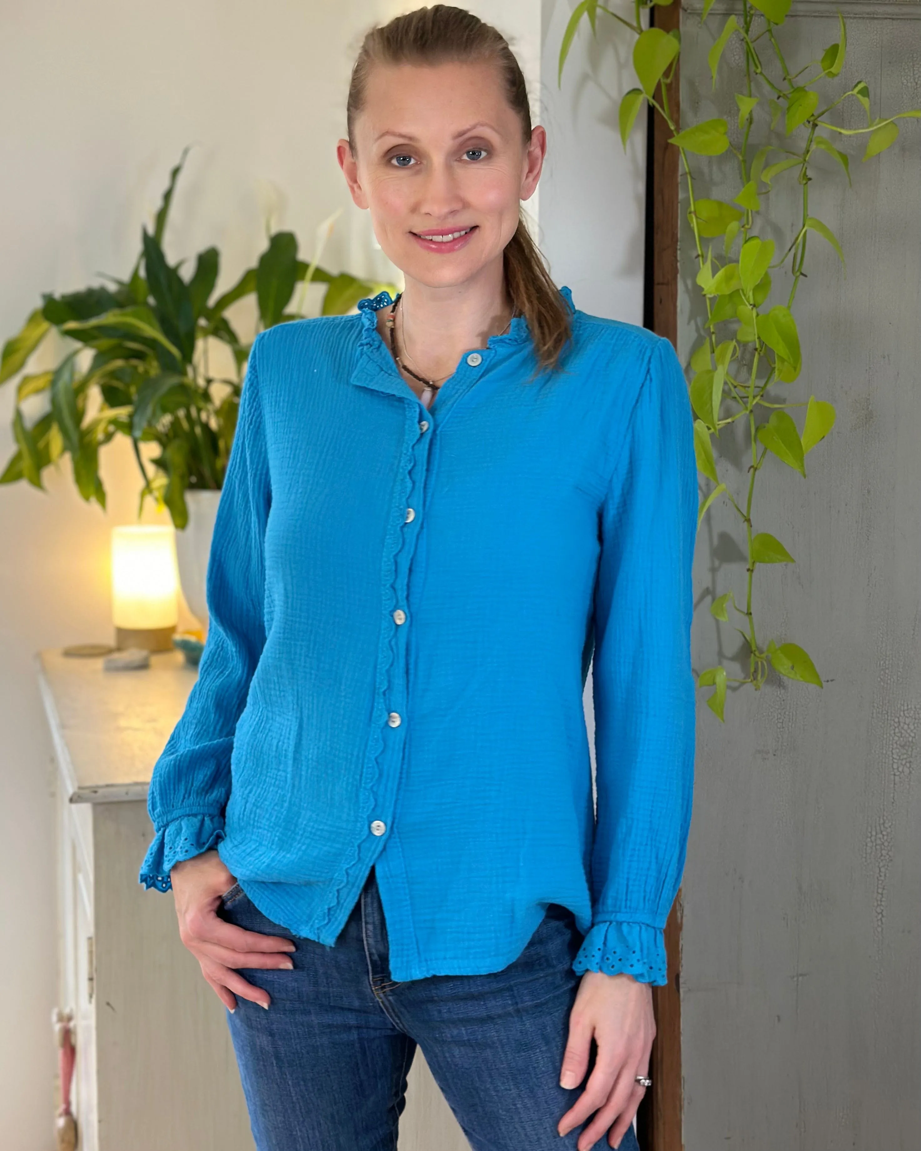 Cheesecloth Frill Shirt - Blue