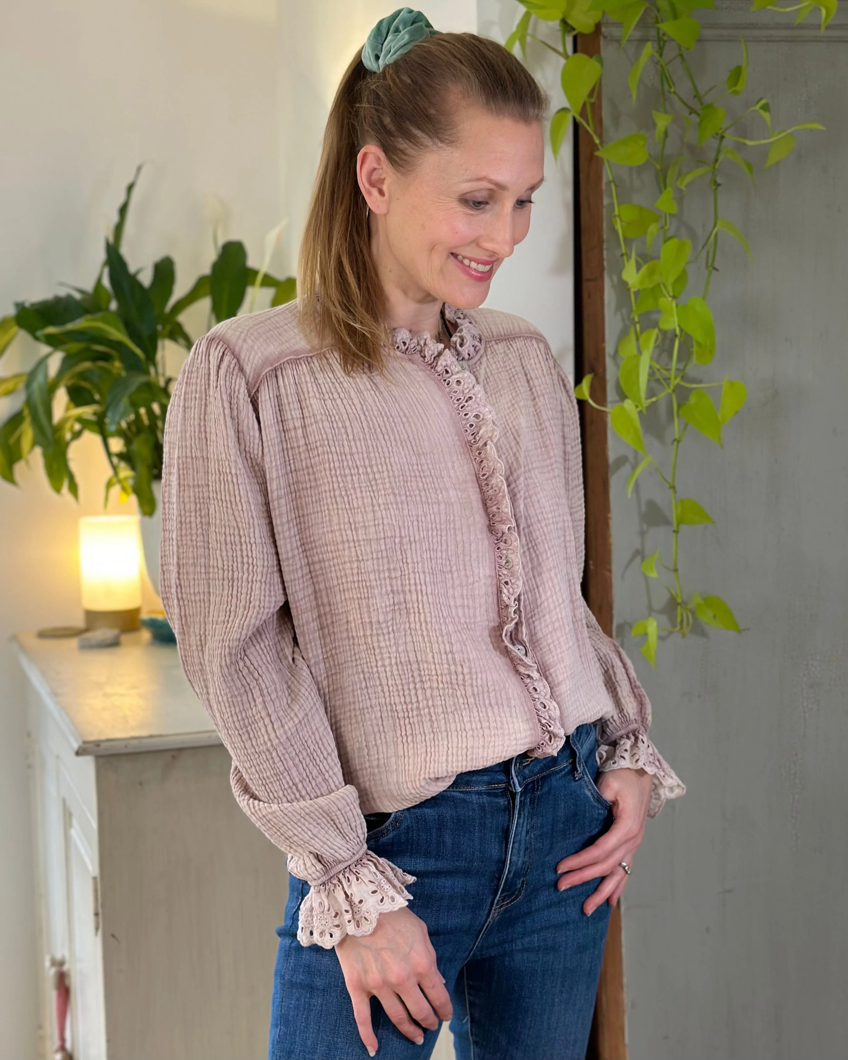 Cheesecloth Frill Shirt - Dusty Pink