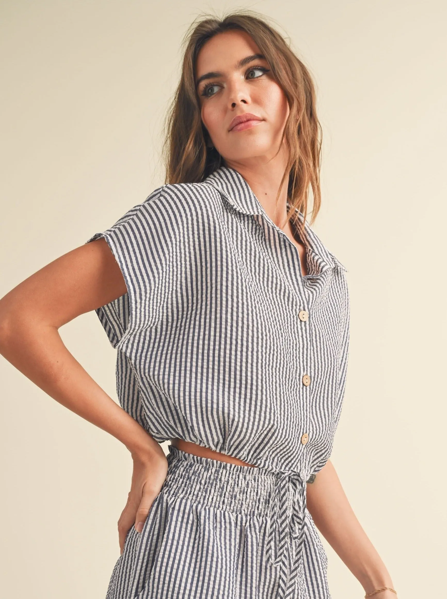 Chrissy Striped Drawstring Shirt