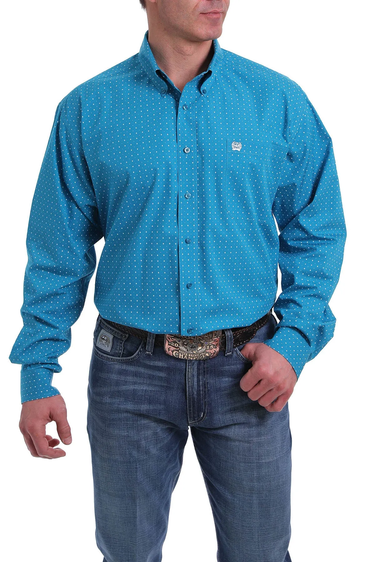 Cinch Men's Button Down Classic Long Sleeve Shirt - Turquoise