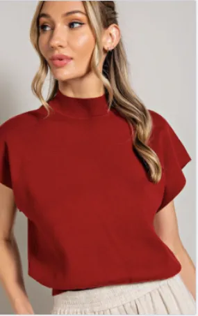 Claudia Mock Neck Sweater Vest in Merlot