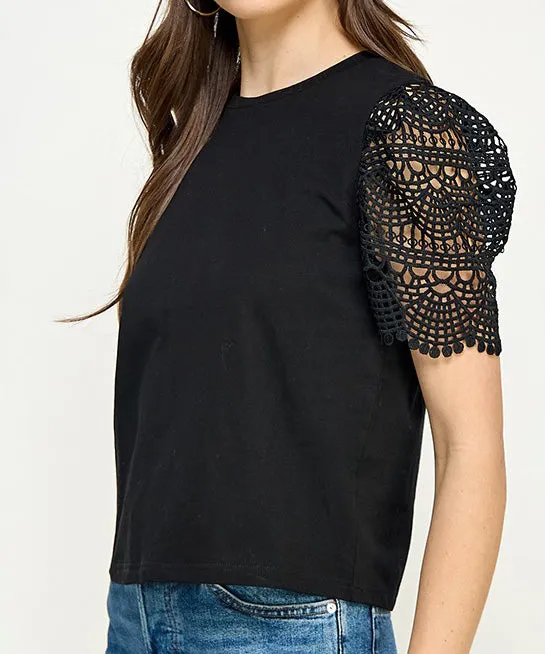 Crochet Sleeve Top - Black