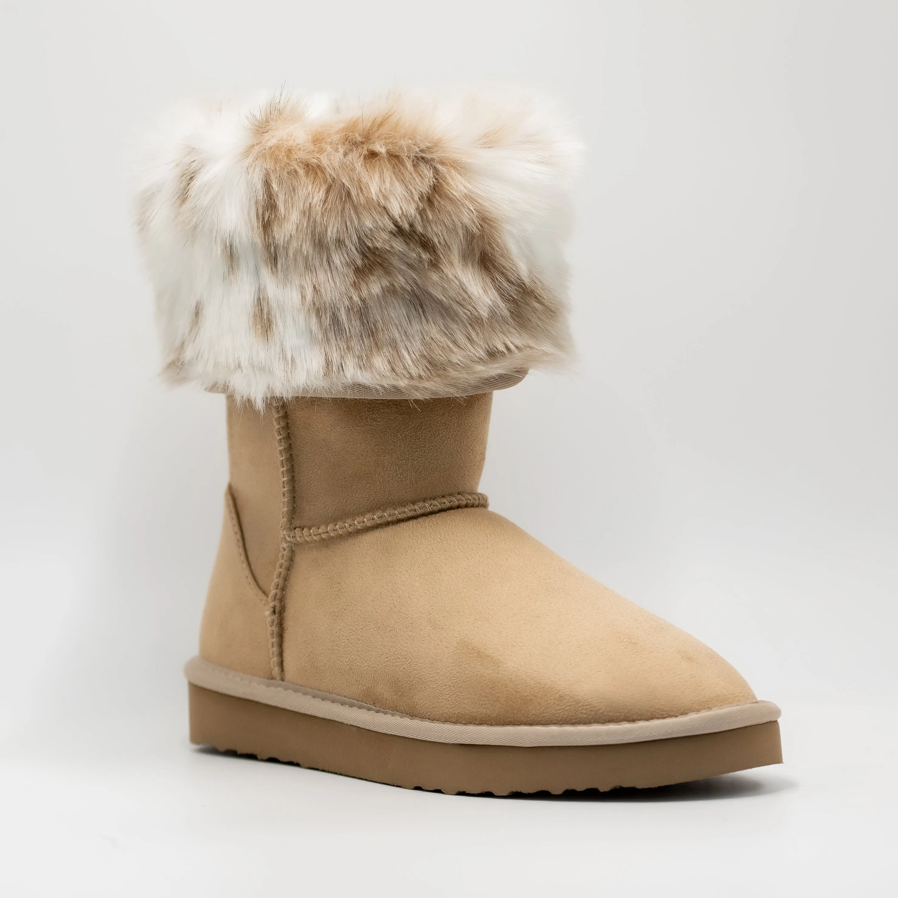 [Defective] Pawj Tall Boot | Tan / Snow Leopard