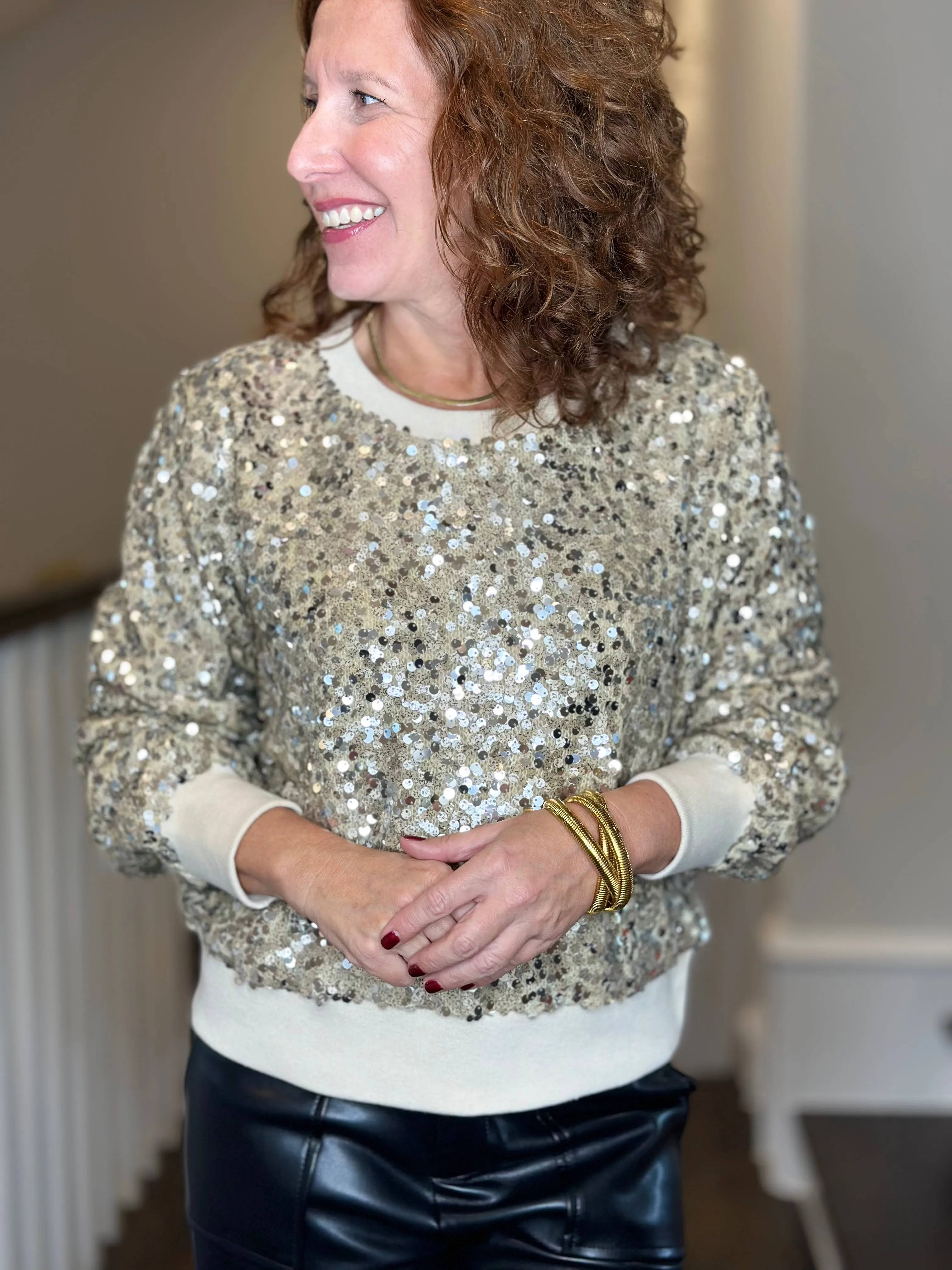 Dylan Paillette Sequin Sweatshirt in Oatmeal