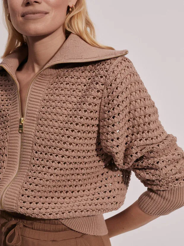 Eloise Full Zip Knit | Warm Taupe