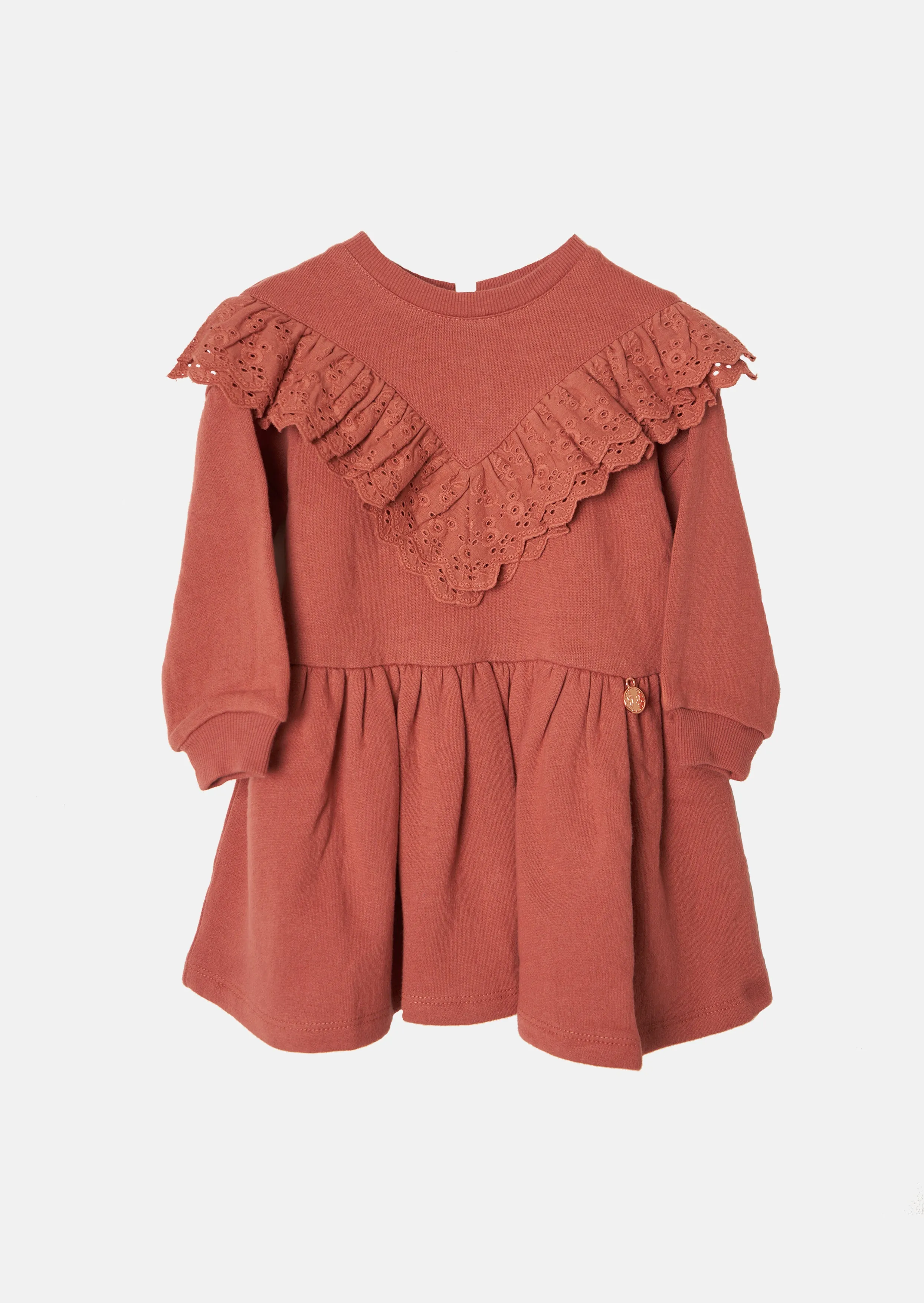 Evelyn Broderie Frill Brown Sweat Dress