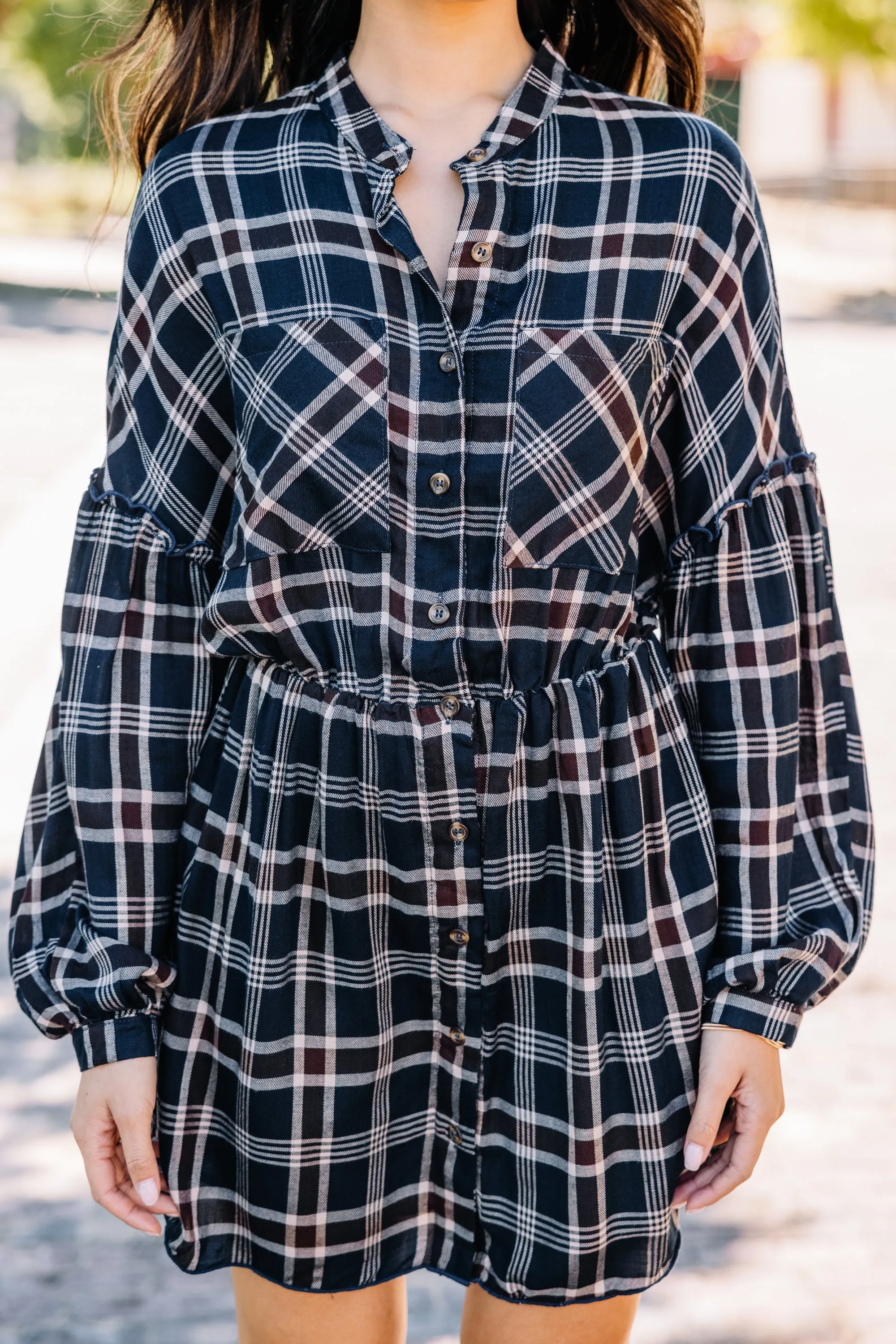 Fall Experiences Navy Blue Plaid Dress