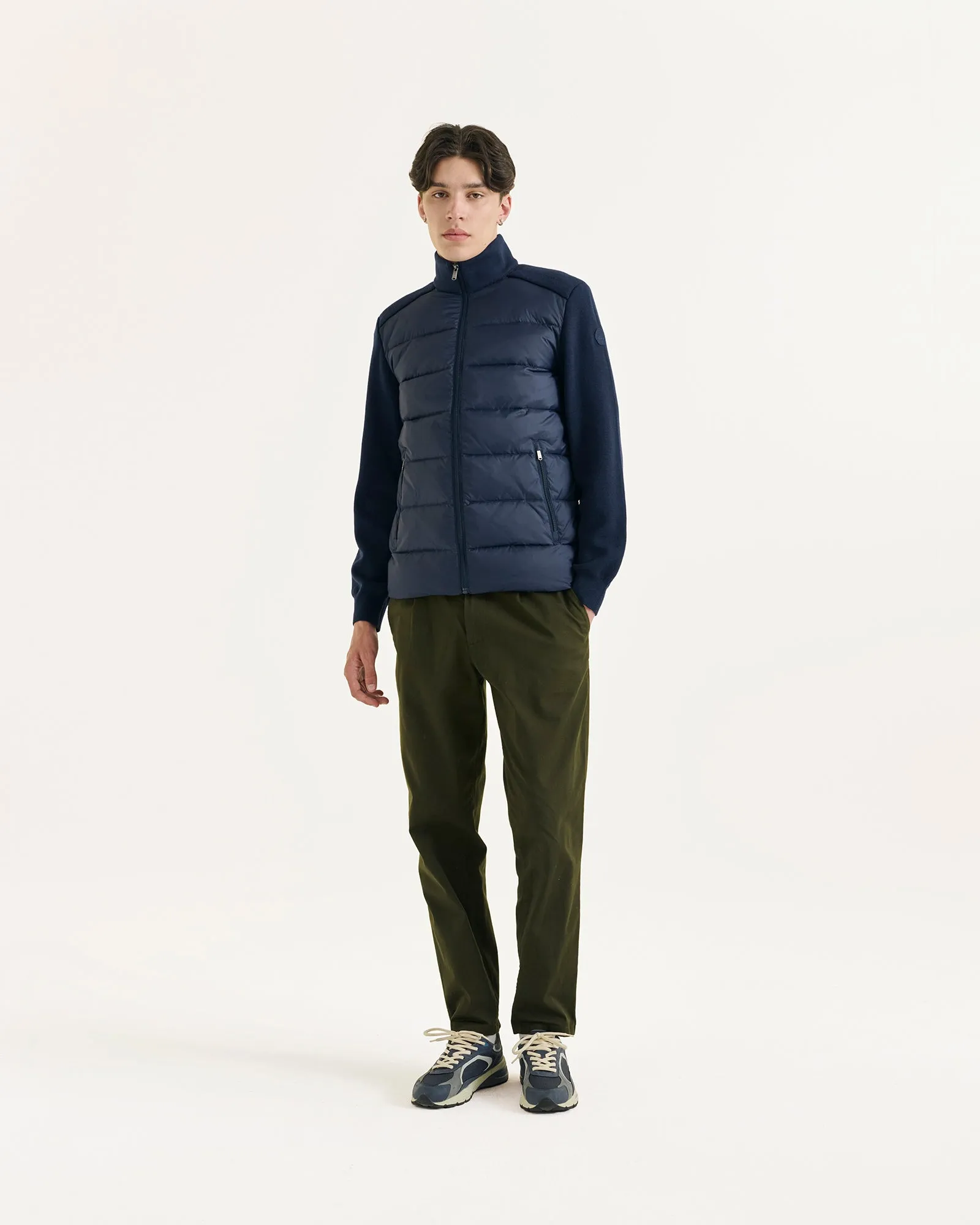 Fargo bi-material knit down jacket Navy