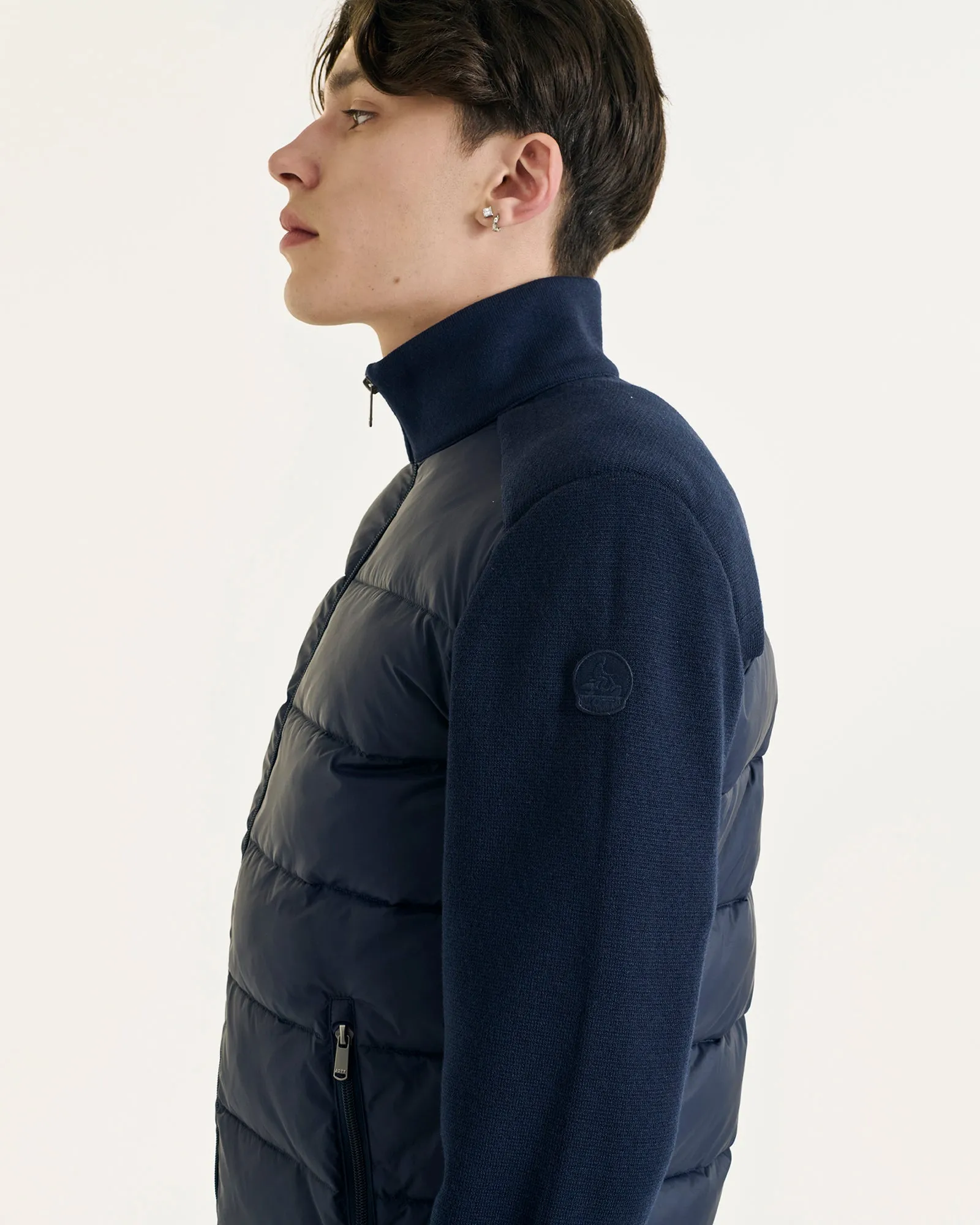 Fargo bi-material knit down jacket Navy