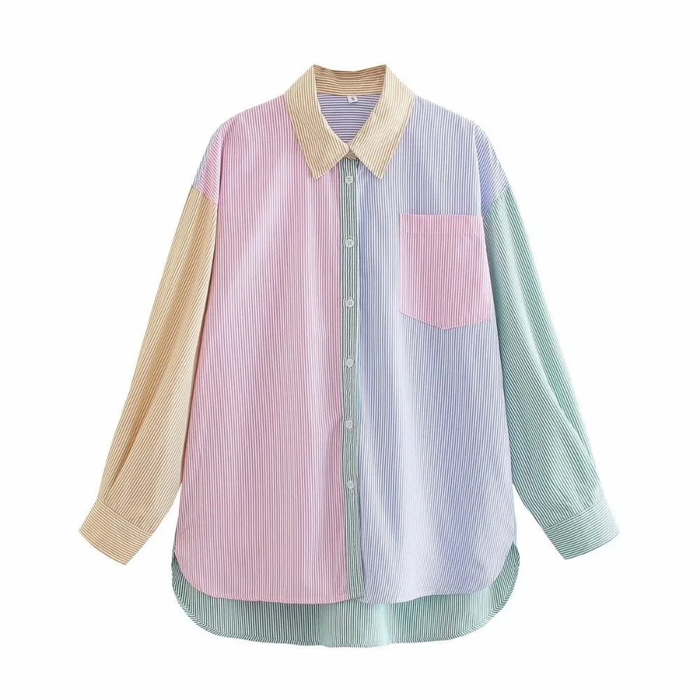 Fashion Stripe Splicing Shirts