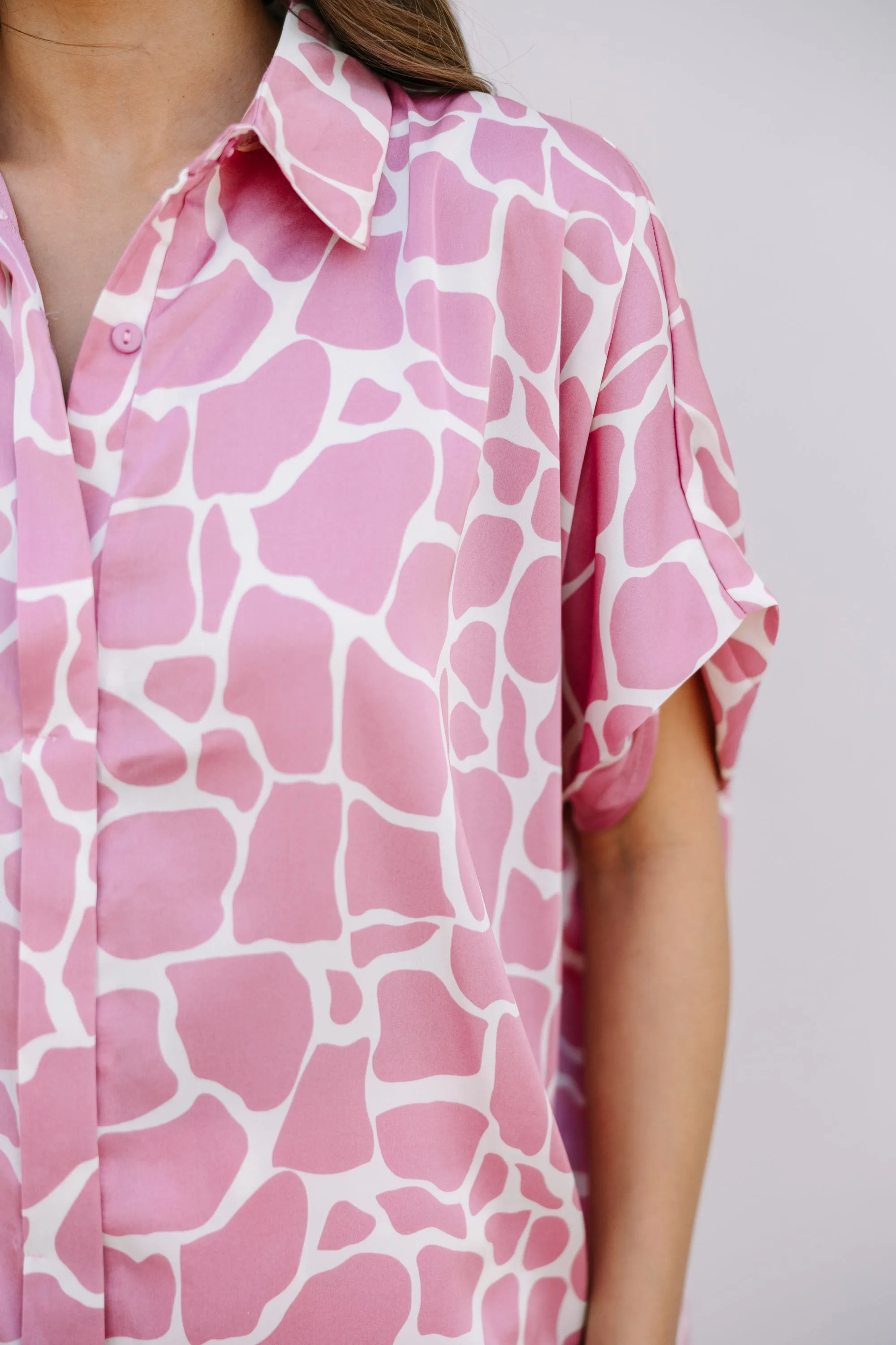 Feeling Your Best Mauve Pink Giraffe Print Blouse