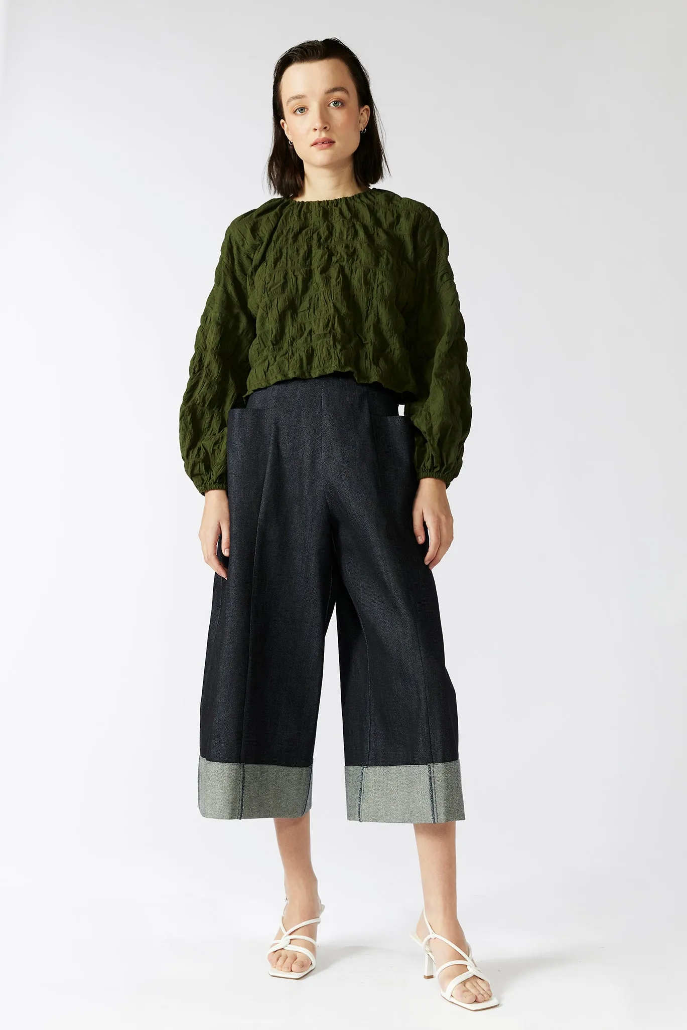 GARDENER'S CULOTTE PANTS [ Navy Denim, Wide Leg ]