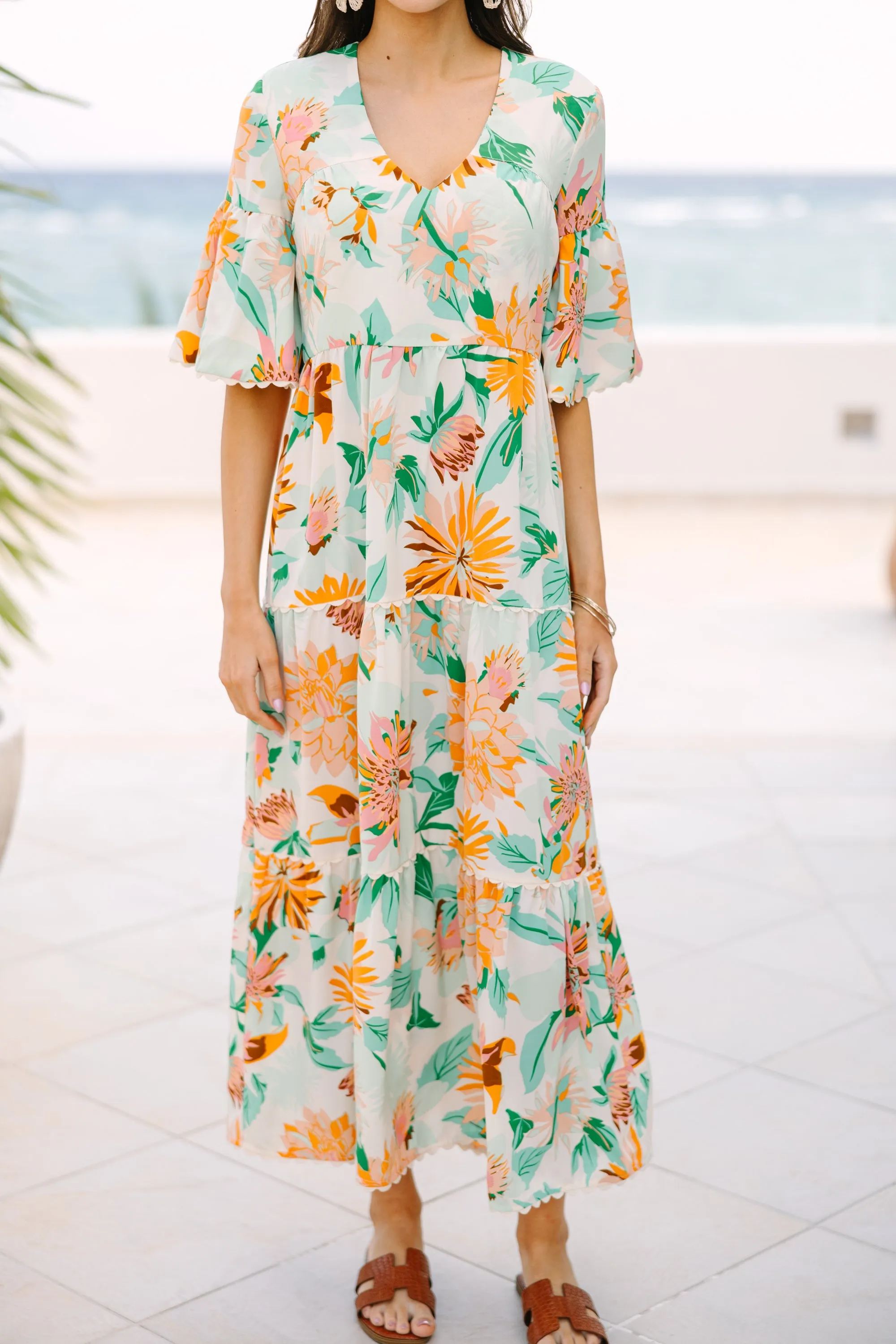 Get Together Green Floral Midi Dress