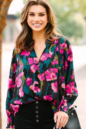 Get What You Need Hunter Green Floral Blouse