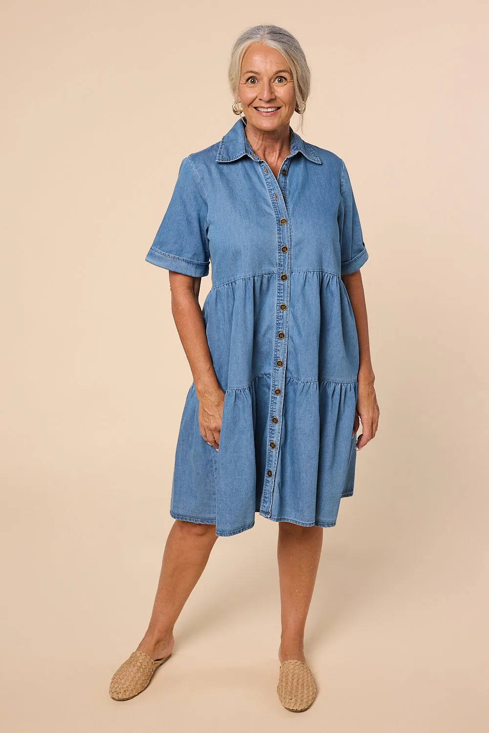 Ginette Chambray Dress in Light Wash