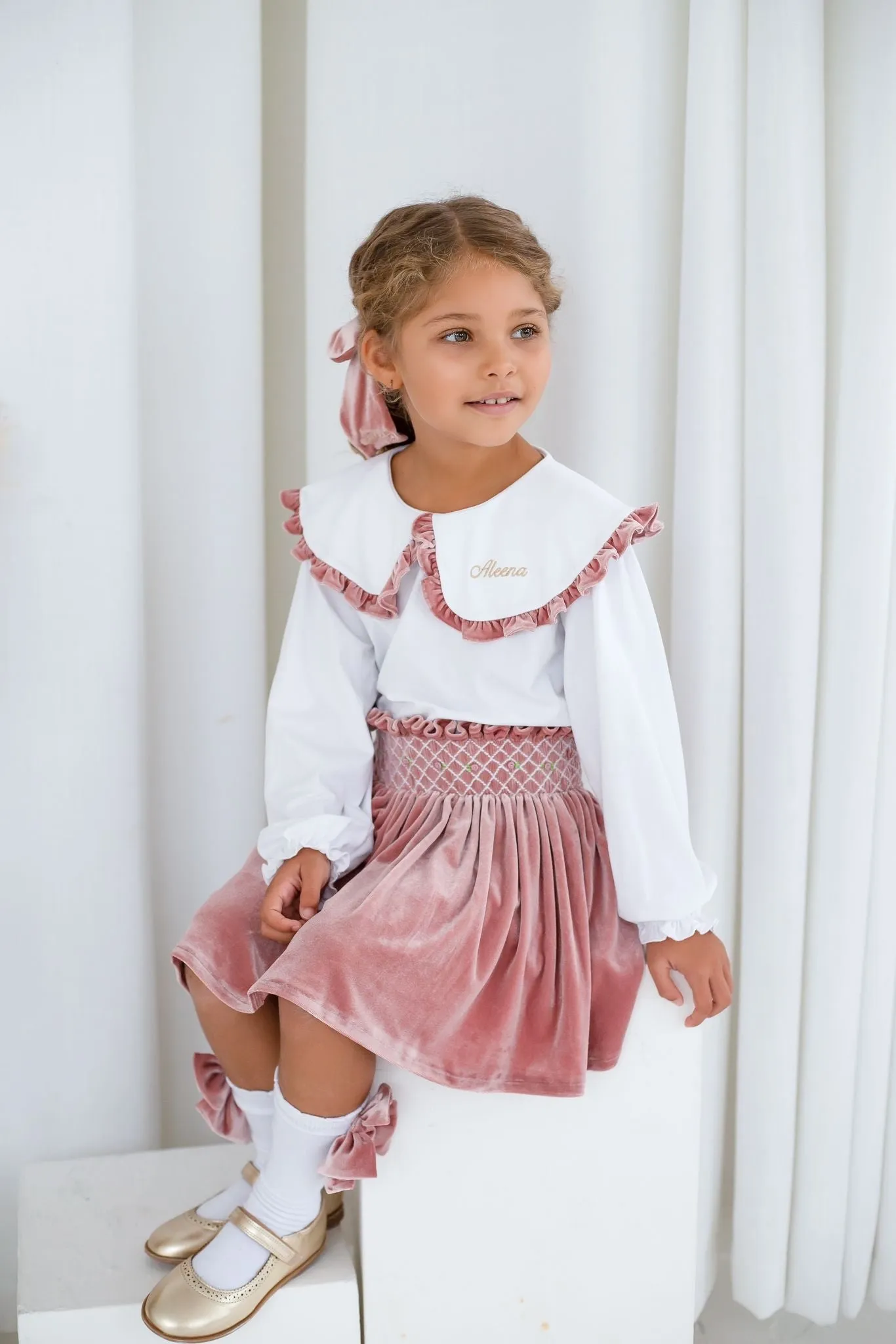 Girls Pink Luxe Smock Skirt and Top