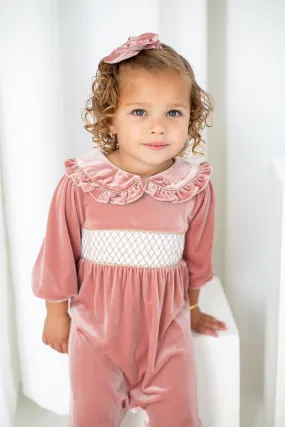 Girls Pink Luxe Smocked Baby Grow