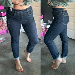 High Waisted Judy Blue Straight Leg Mom Jeans In Dark Wash