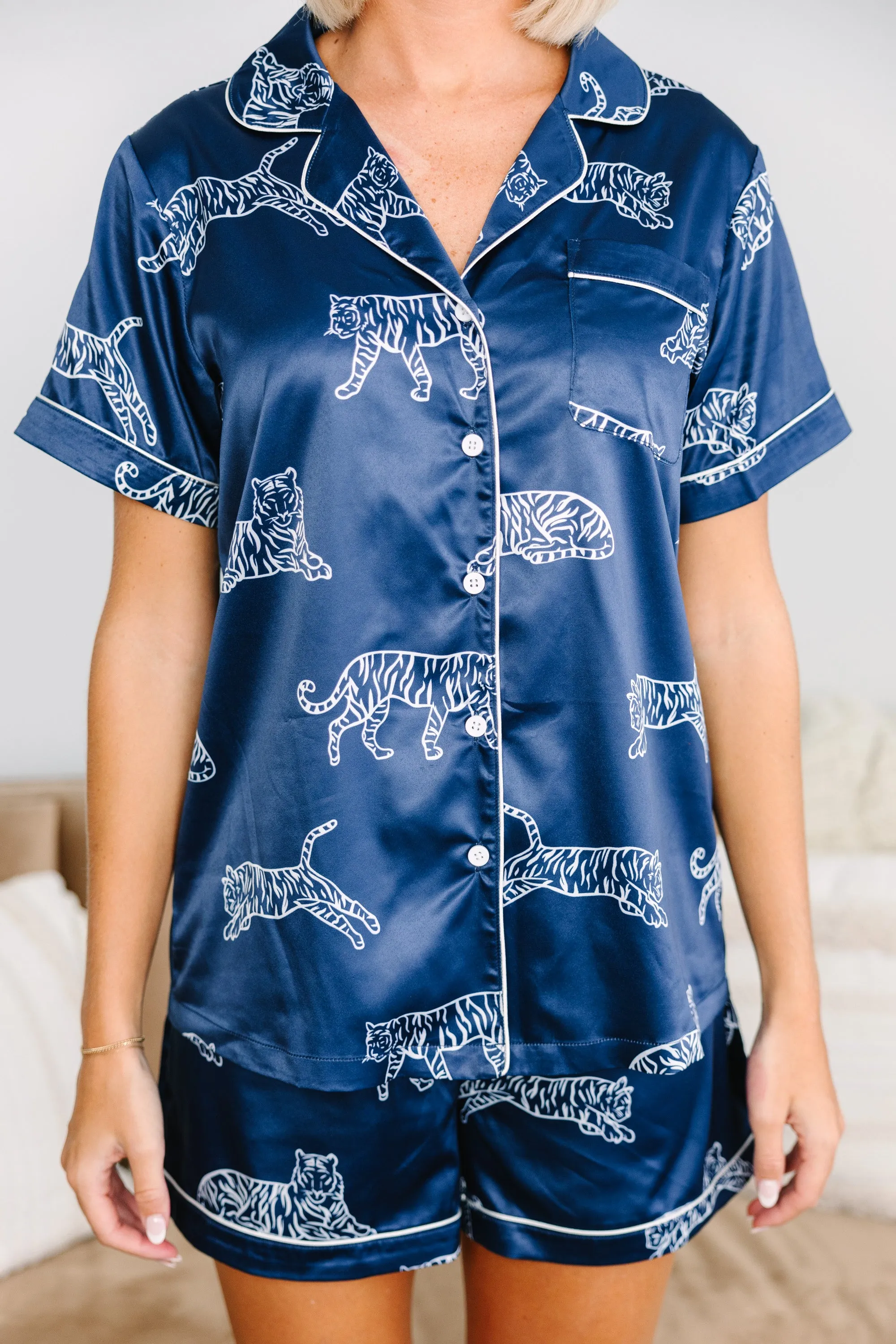 In Plain Sight Navy Blue Tiger Print S/S Pajamas